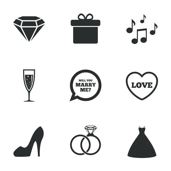 Casamento, ícones de noivado . — Vetor de Stock