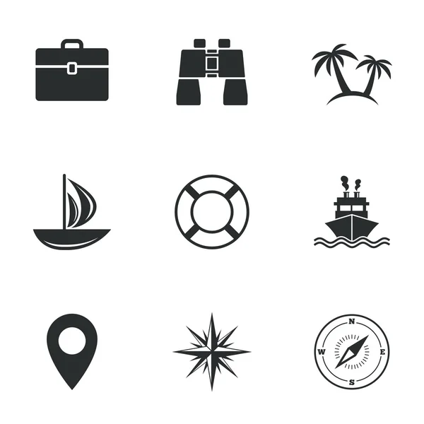 Viagem de cruzeiro, ícones de navio e iate . —  Vetores de Stock