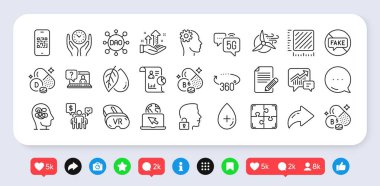 Güvenli zaman, Mühendislik ve Faq hat simgeleri paketi. Sosyal medya: paylaşım, yorum, ikonlar gibi. Dao, B-6 vitamini, D vitamini ikonu. Rapor, internet, bulmaca resim grafiği. Vektör