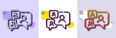 Sohbet hattı simgesini destekle. Yarı ton noktalı desen. Gradyan simgesi ve tahıl gölgesi. Yorum imzası. Konuşma balonu mesaj sembolü. Satır desteği sohbet simgesi. Çeşitli tasarımlar. Vektör