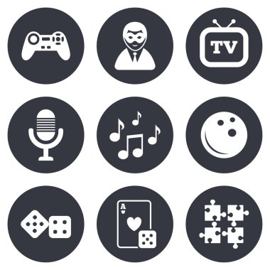 Eğlence simgeler. Oyun, bowling ve bulmaca.