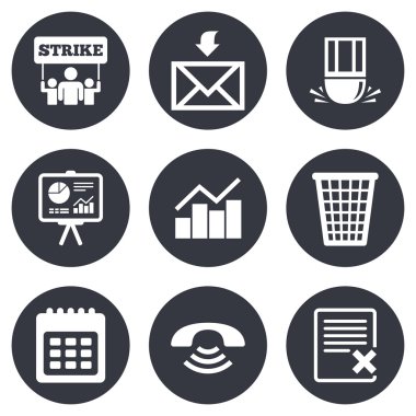 Office, belgeler ve iş simgeleri.