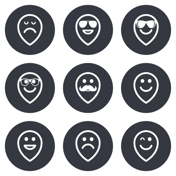 Smile icons. Sunglasses, mustache and laughing. — Stock Vector