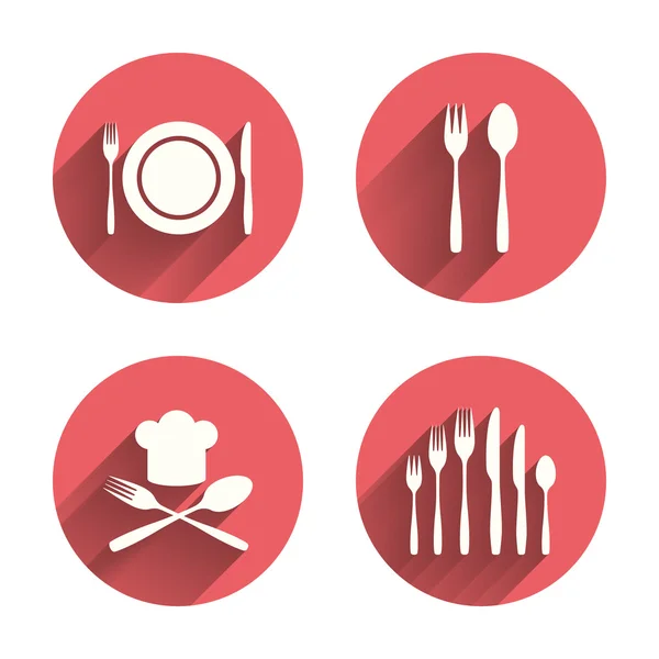 Assiette avec fourchettes et couteaux icônes — Image vectorielle