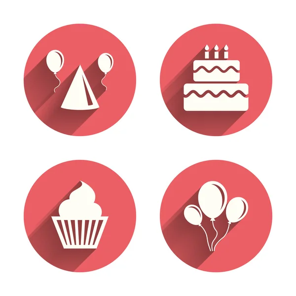Geburtstagsfeier. Kuchen, Luftballon, Hut — Stockvektor
