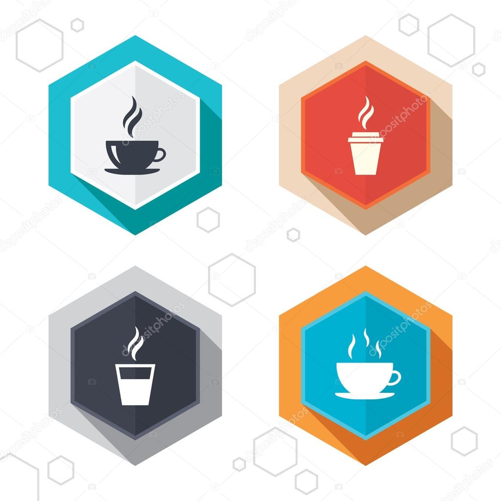 Coffee cup icon. Hot drinks glasses symbols.