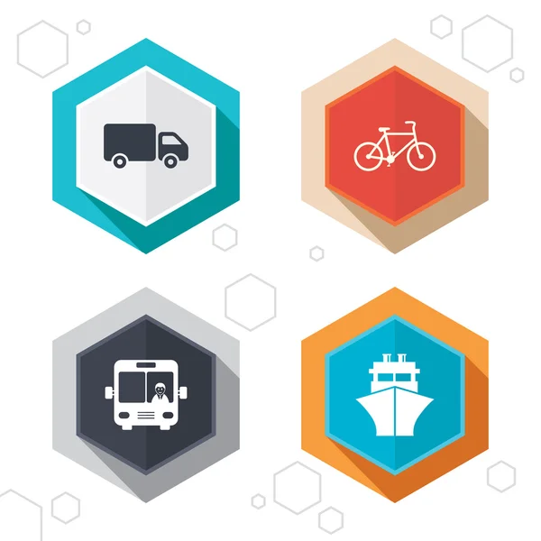 Iconos de transporte. Camión, Bicicletas, Autobús — Vector de stock