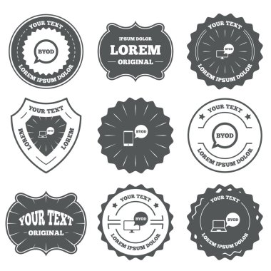 Byod işaretleri. Defter ve akıllı telefon simgeleri.