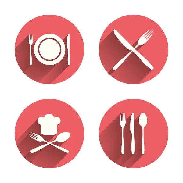 Assiette avec fourchettes et couteaux icônes — Image vectorielle