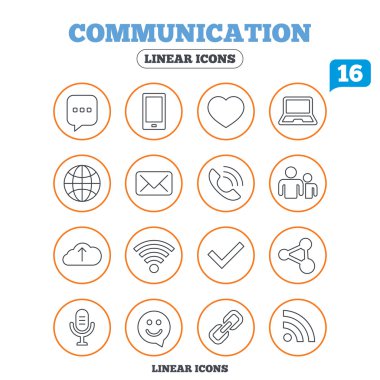 Communication icons. Smartphone, laptop and chat.