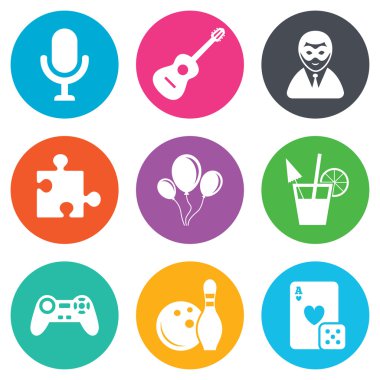 Oyun, bowling ve bulmaca simgeleri.