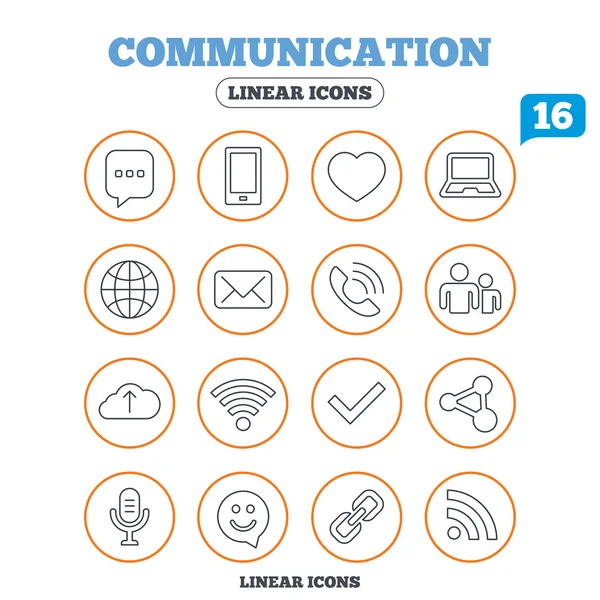 Communication icons. Smartphone, laptop and chat. — Stockový vektor