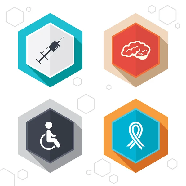 Medicine icons. Syringe, disabled, brain. — Stock Vector