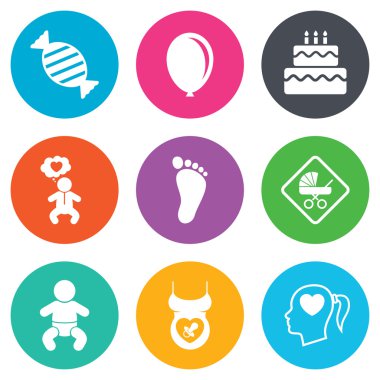 Gebelik, doğum ve bebek bakım simgeleri.