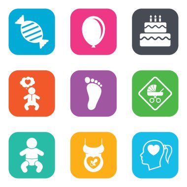 Gebelik, doğum ve bebek bakım simgeleri.