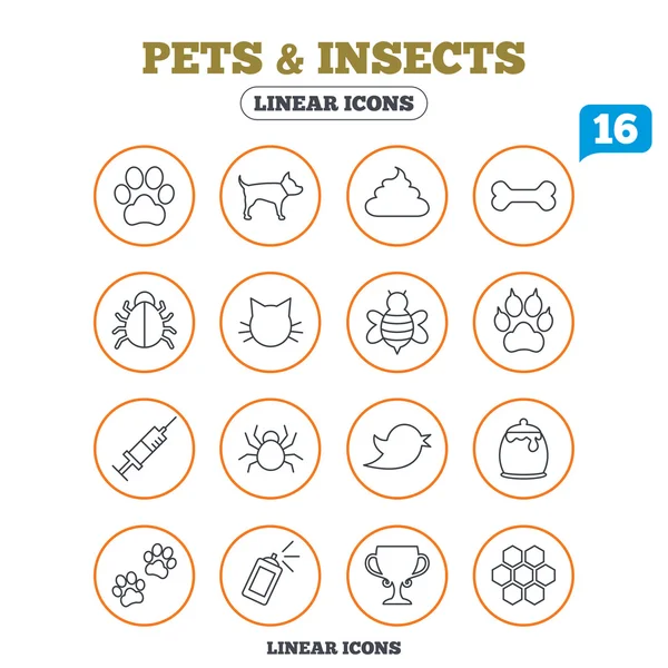 Домашние животные и иконки насекомых — стоковый вектор