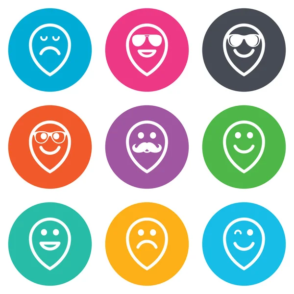Smile icons. Sunglasses, mustache and laughing. — Stock Vector