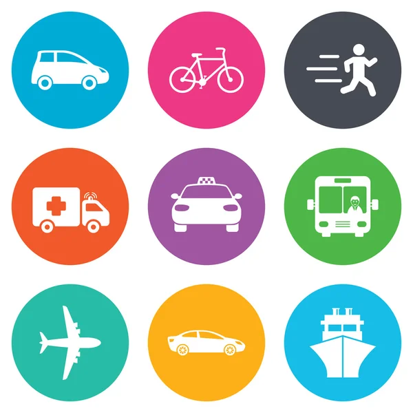 Iconos de transporte. coche, bicicleta, autobus — Vector de stock