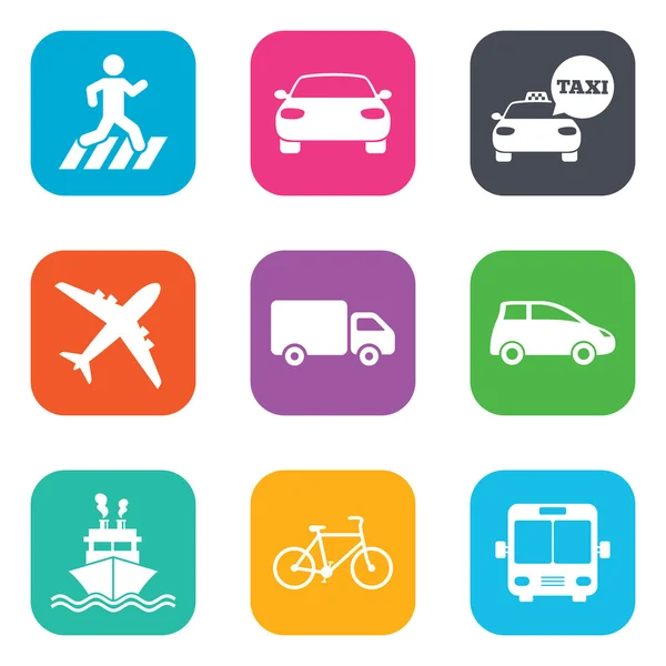 De pictogrammen van het vervoer. Auto, fiets, bus — Stockvector
