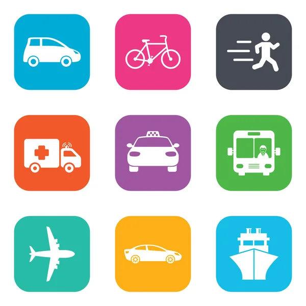 Iconos de transporte. coche, bicicleta, autobus — Vector de stock