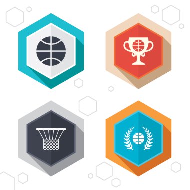 Basketbol simgeler. sepet ve Kupası sembolleri ile Top.