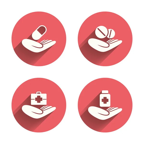 Helping hands icons. Medical health insurance. — Stock Vector