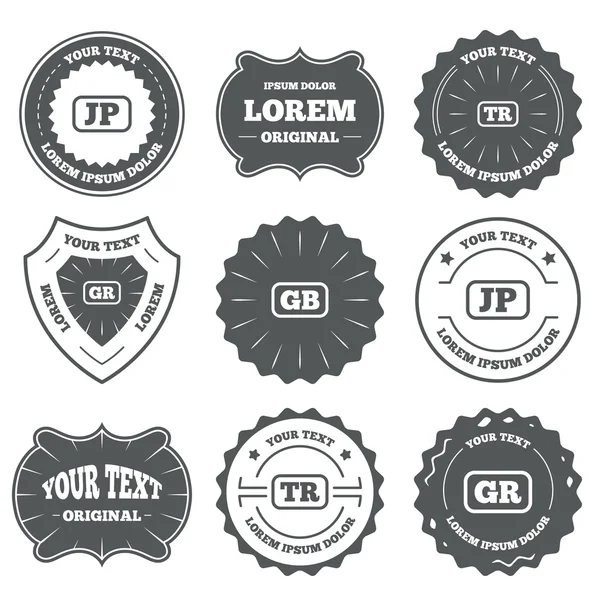 Language icons. JP, TR, GR — Stock Vector
