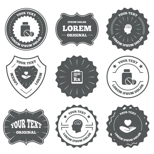 Tıp simgeler. Tablet şişe, beyin, Rx.