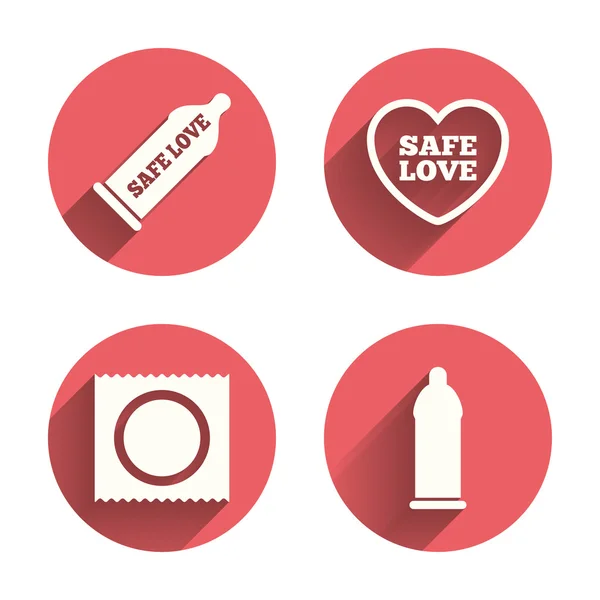 Veilige sex liefde pictogrammen. — Stockvector