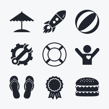 Beach Tatil simgeler. Şemsiye ve sandal.