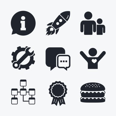 Bilgi işareti ve grup. İletişim simgeleri.