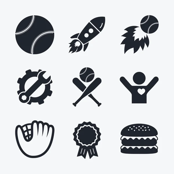 Honkbal pictogrammen. Bal met handschoen en vleermuis — Stockvector