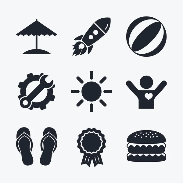 Beach holidays icons. Umbrella and sandals. — Stock Vector