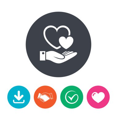 kalpleri ve el işareti. Palm tutar aşk sembolü.