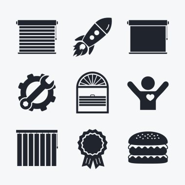 Panjur simgeler. Plisse, dikey ve rulolar.