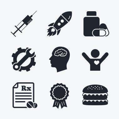 Tıp simgeler. Tablet şişe, beyin