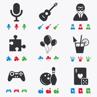 Oyun, bowling ve bulmaca simgeler. Eğlence.