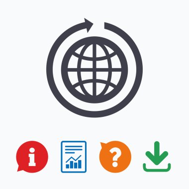 Küre işareti simgesi. yuvarlak dünya ok simgesi.