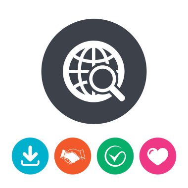 genel arama işareti simgesi. Dünya küre simgesi.