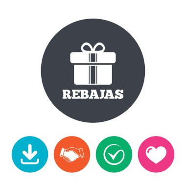 Rebajas - indirimler İspanya işareti simgesi. Hediyelik.
