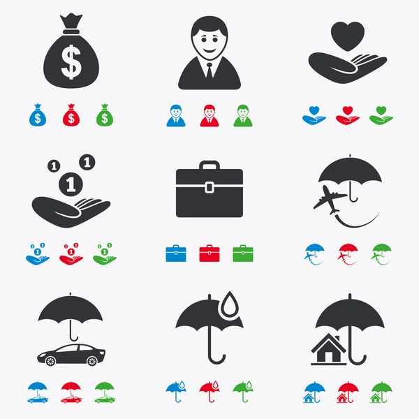 Iconos de seguros. Vida, Bienes raíces — Vector de stock