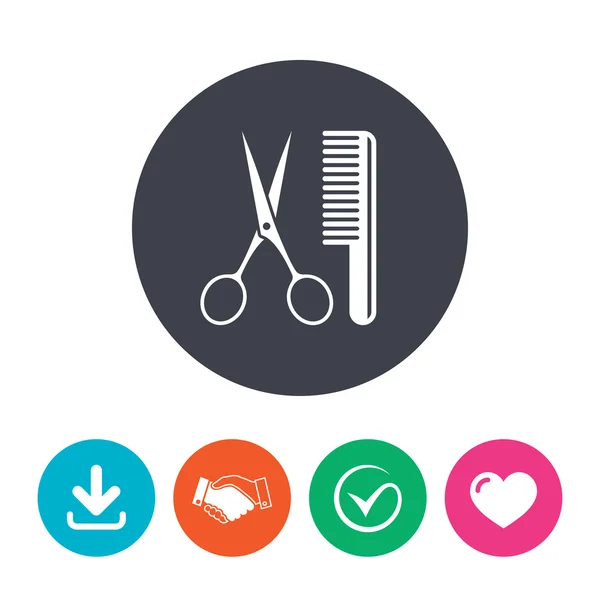 Comb hair with scissors sign icon. Barber symbol — Stock Vector