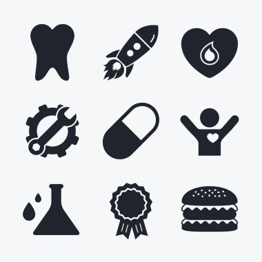 Tıbbi simgeler. Hap, diş, kimya