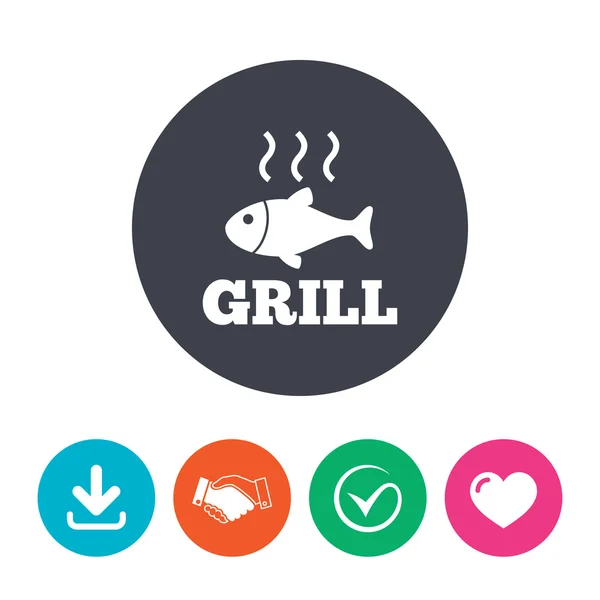 Fish grill hot icon. Cook or fry fish symbol. — Stock Vector