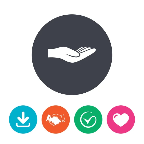 Donatie handpictogram teken. Liefdadigheid of schenking. — Stockvector