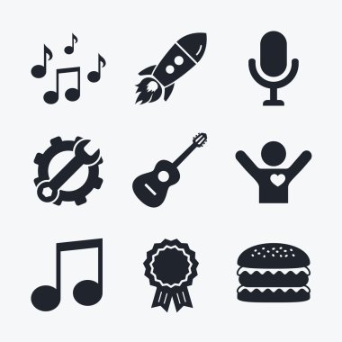Müzik simgeler. mikrofon, akustik gitar.