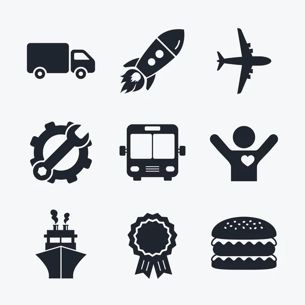 Iconos de transporte. Camión, Avión, Autobús — Vector de stock