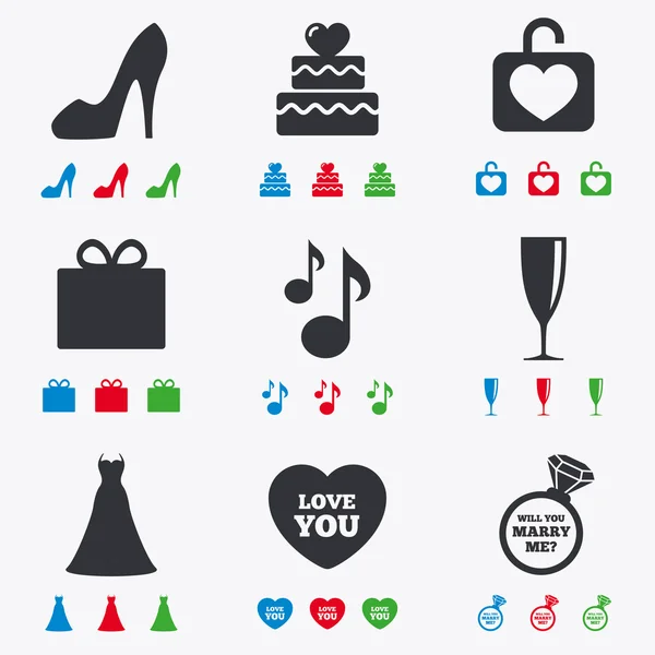 Wedding, engagement icons. — Stock Vector