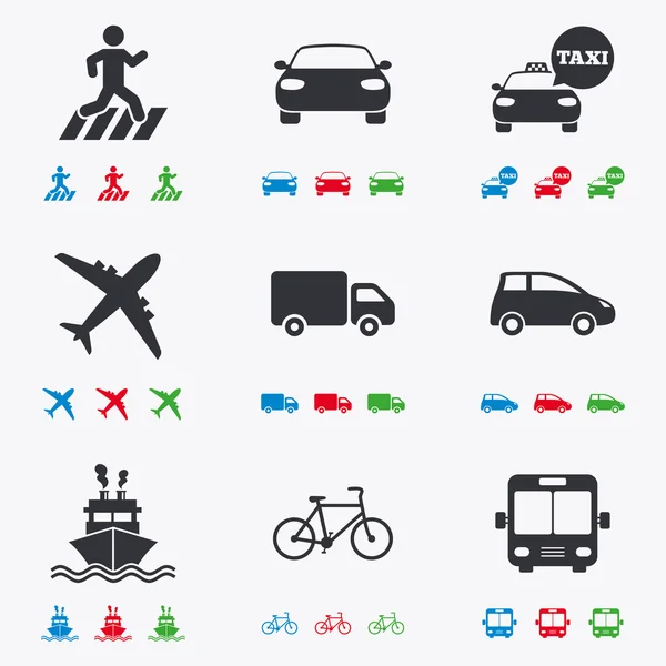 Közlekedési ikonok. Autó, kerékpár, busz — Stock Vector