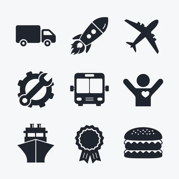 Iconos de transporte. Camión, Avión, Autobús — Vector de stock